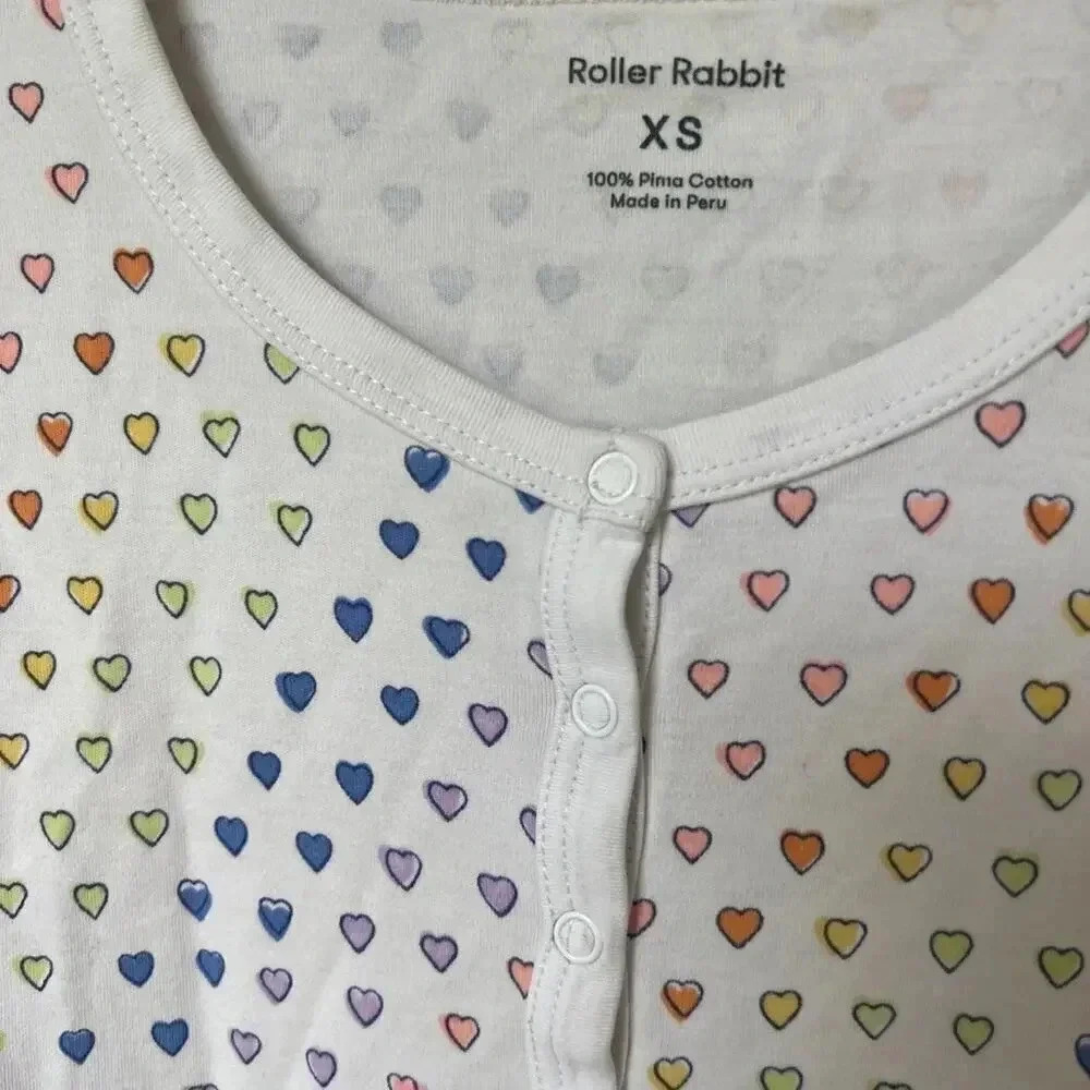 Roller Rabbit Pajamas Disco Rainbow Hearts long sleeve Henley button down top - Picture 6 of 8